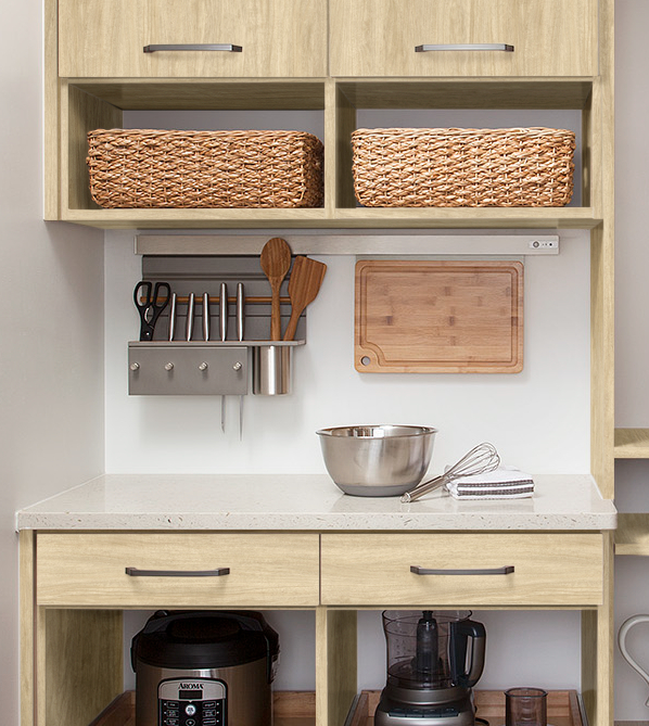 Easy access work station for a custom pantry