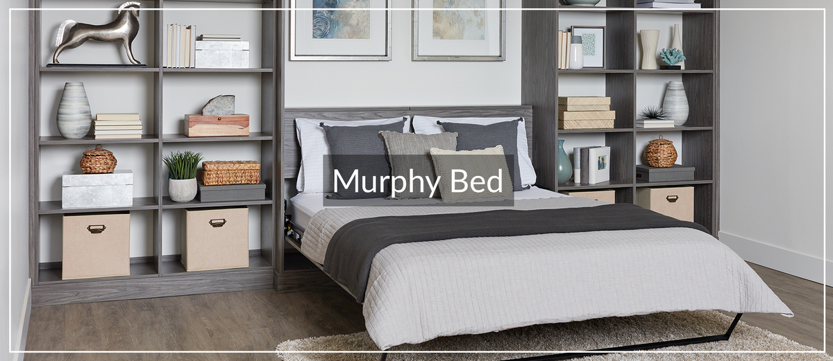 Pull down full size Murphy Bed with shelves for Inspired Closets January Article