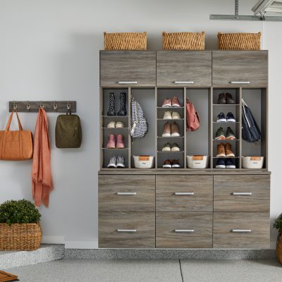 Entryway storage in your garage from Inspired Closets