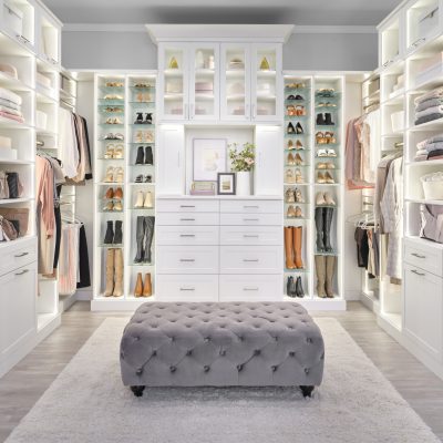 Custom built boutique closet with custom lighting solutions