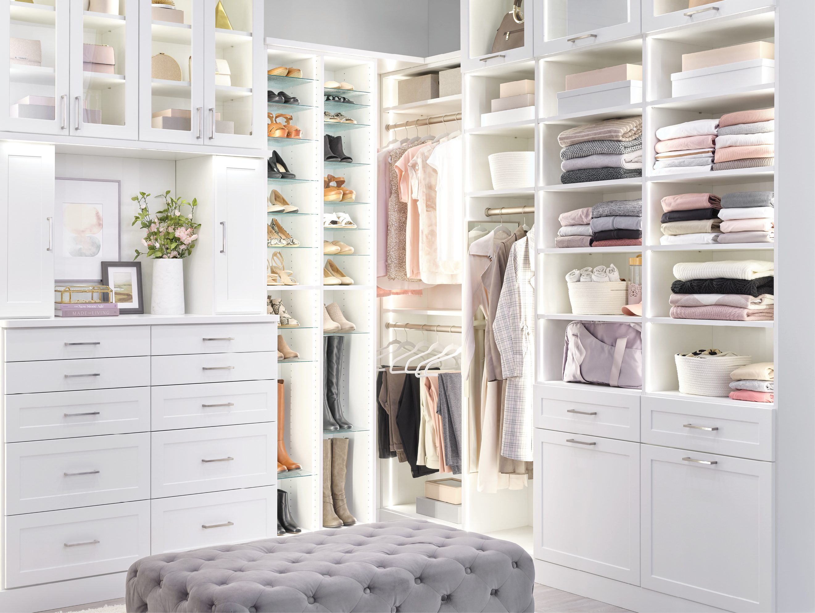 Walk In Closet with wall of Mirrored Wardrobe Cabinets - Transitional -  Closet