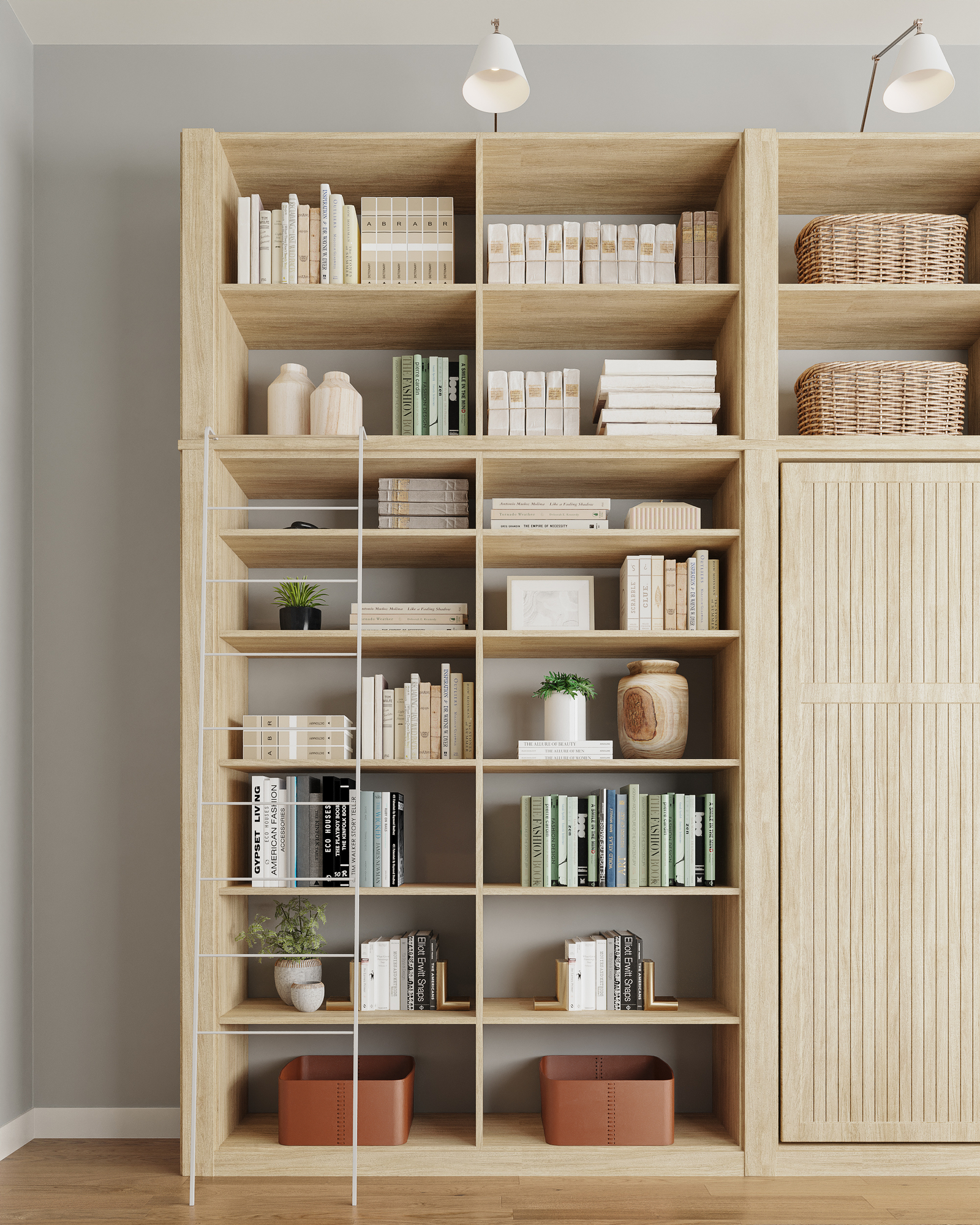 Custom built in library shelves for Inspired Closets Murphy Bed