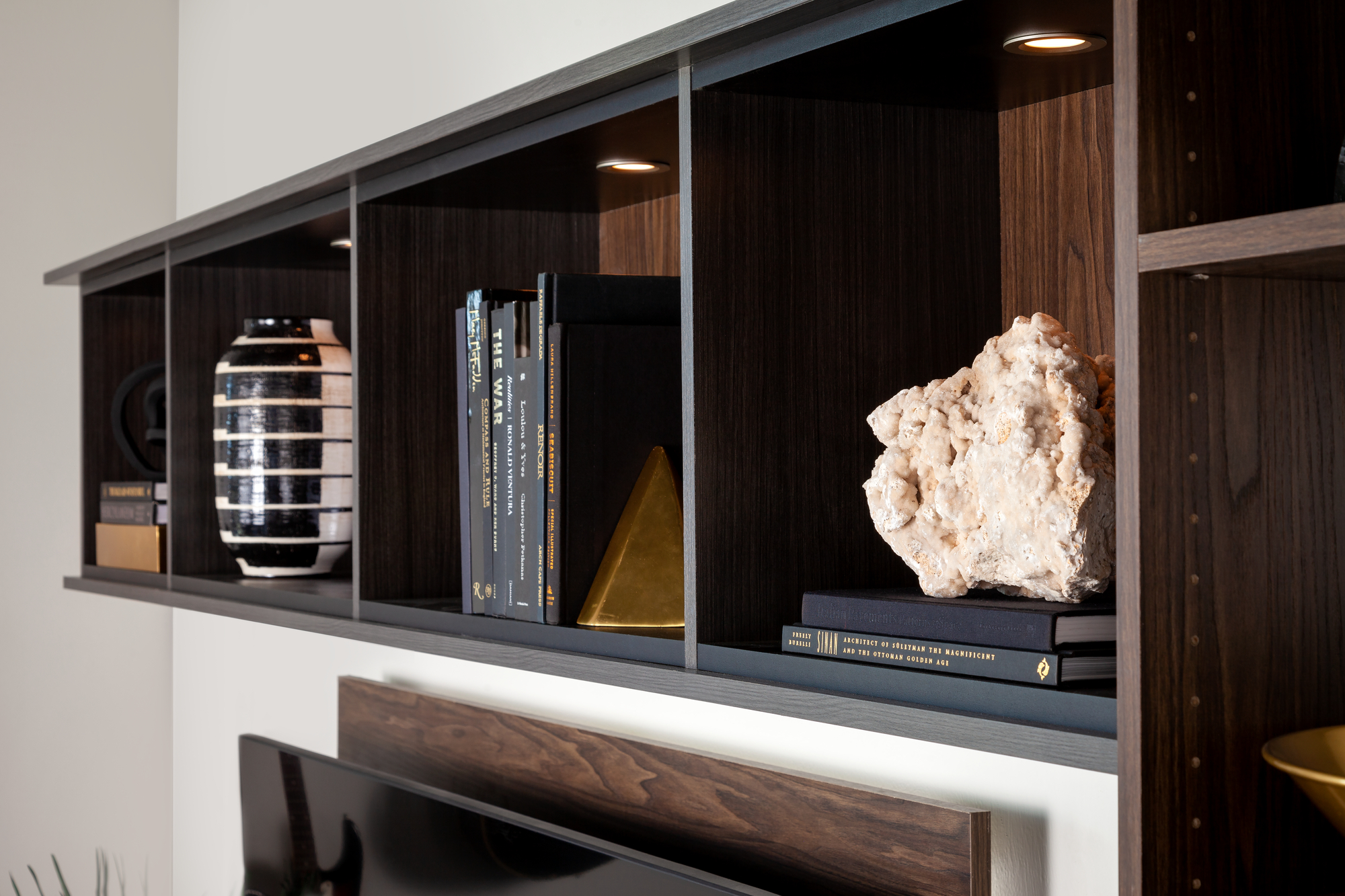 Floating shelves for built in lighting from Inspired Closets