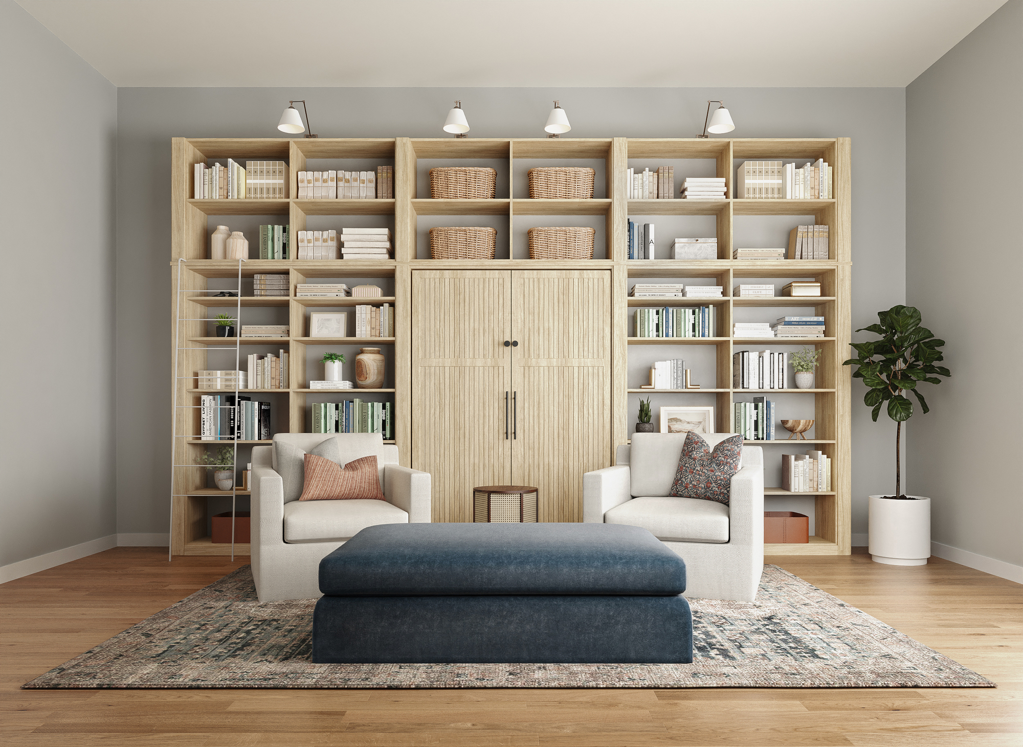 Murphy Bed solution with book shelves from Inspired Closets