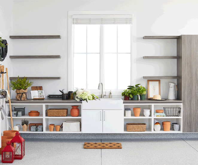 Animated gif of garage walls filling with garden supplies