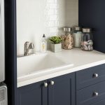 Sink station with a navy blue laundry room system