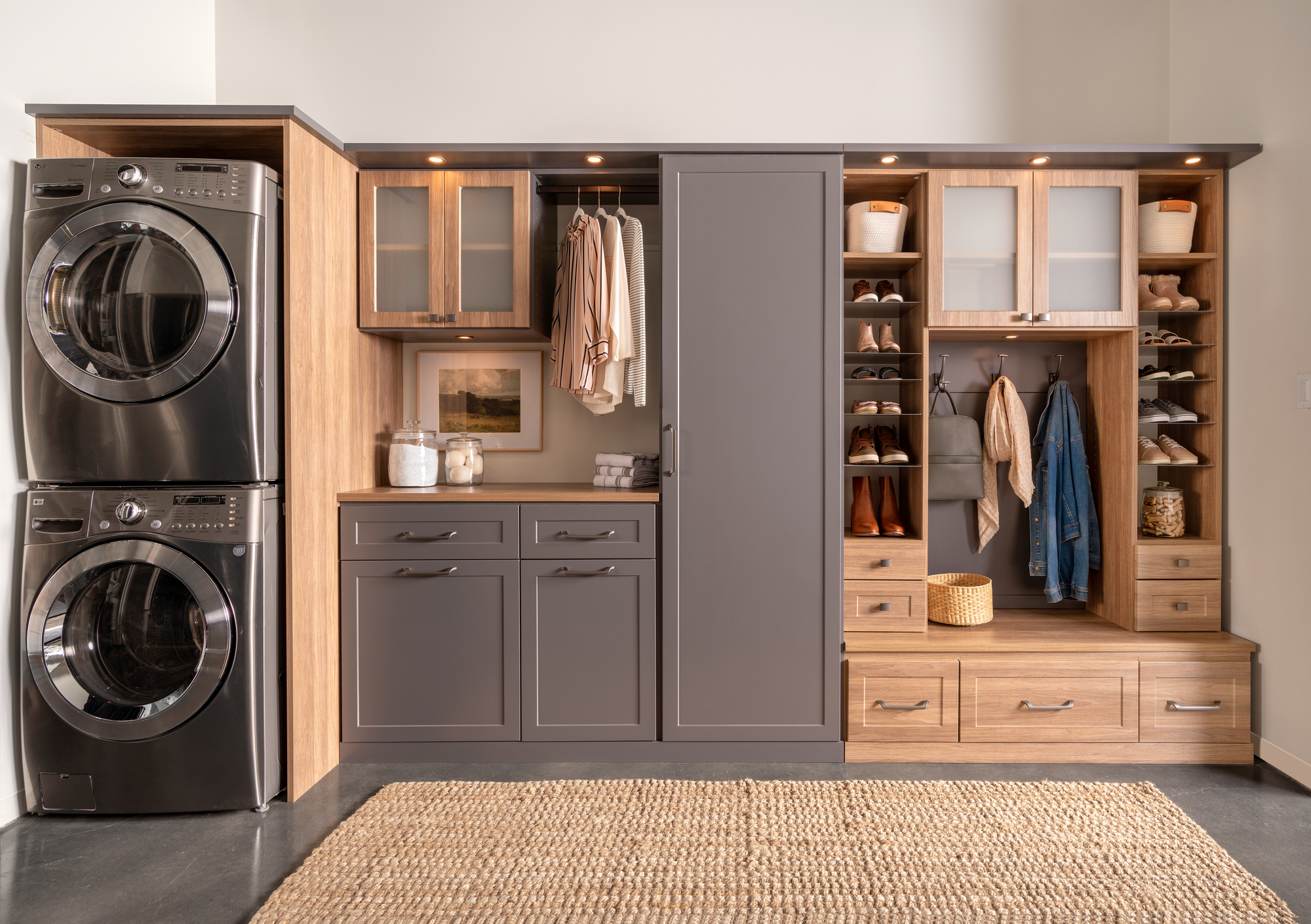 Laundry room and mudroom shared space with shoe storage from Inspired Closets