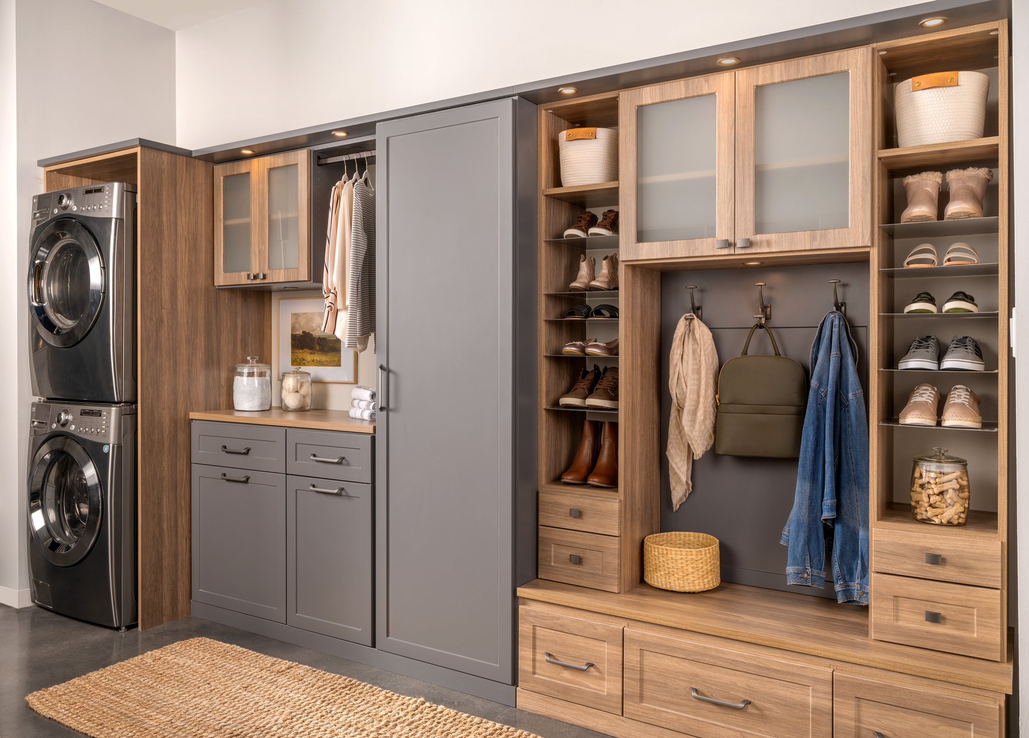 Laundry room and mudroom shared space with storage cubbies from Inspired Closets