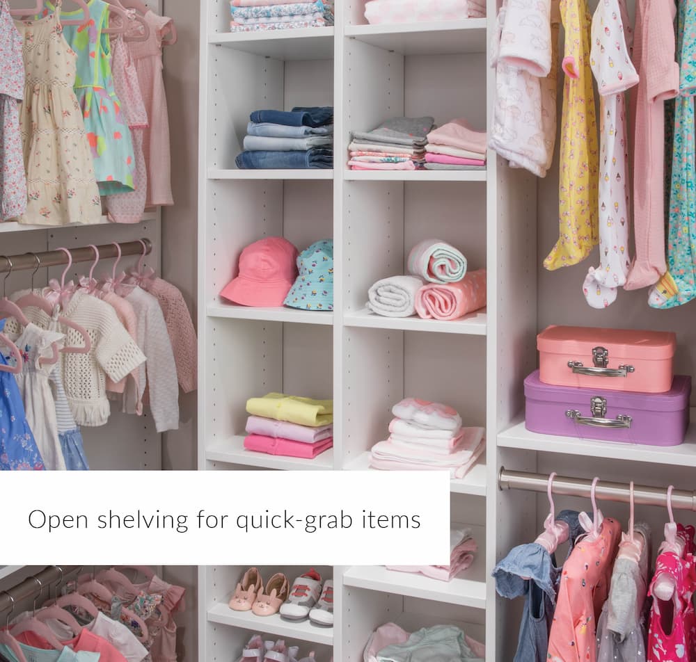 Open shelving for quick to grab items Inspired Closets