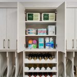 Wine bottle storage and bulk accessories storage for pantry from Inspired Closets