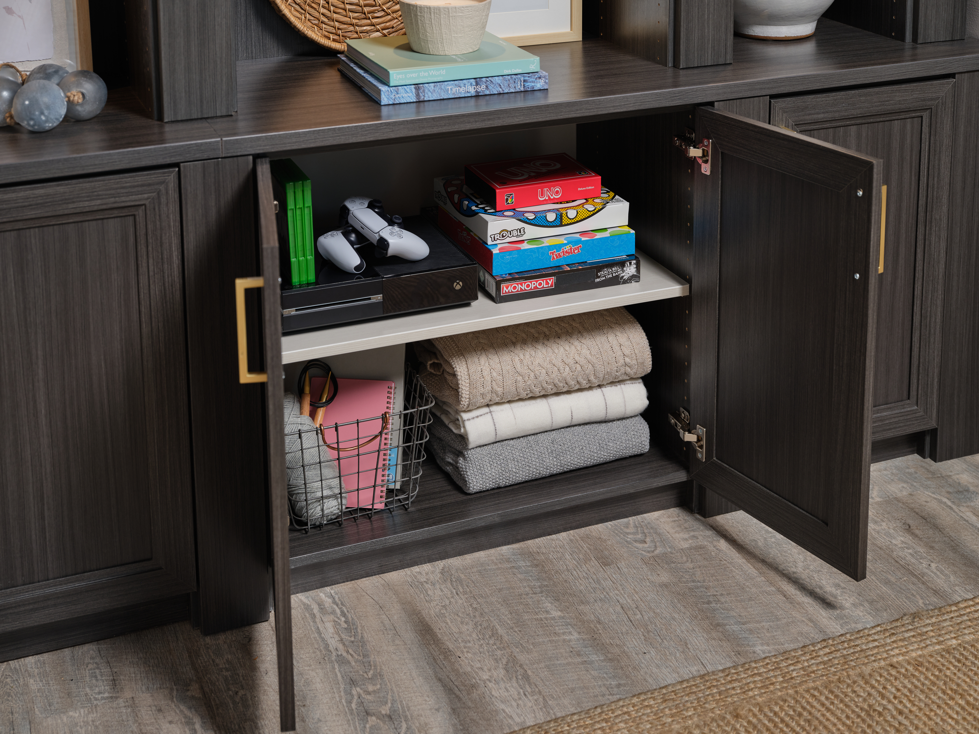 Family game storage for an at home library from Inspired Closets