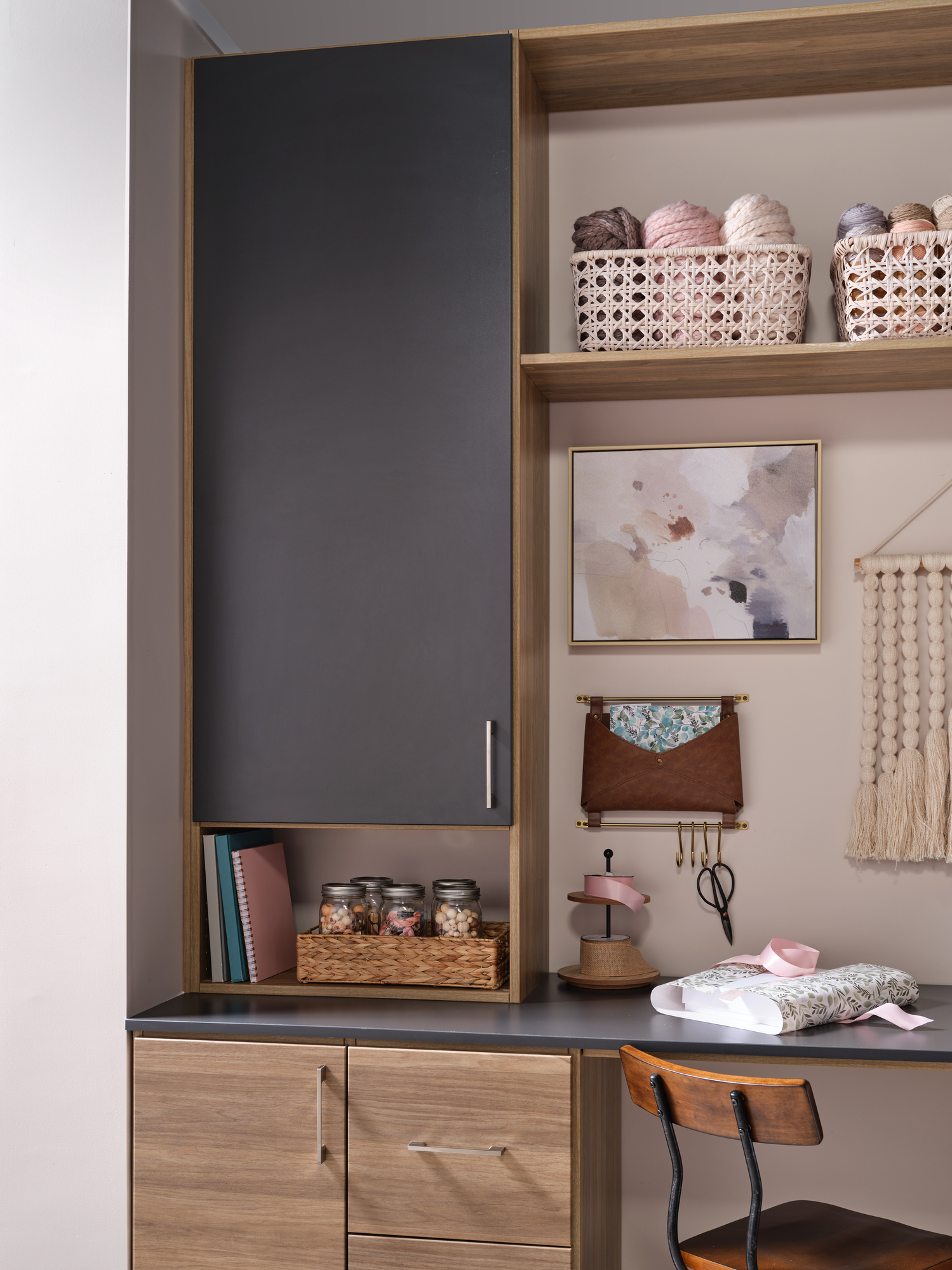 Tall cupboard storage in Charcoal for craft station from Inspired Closets