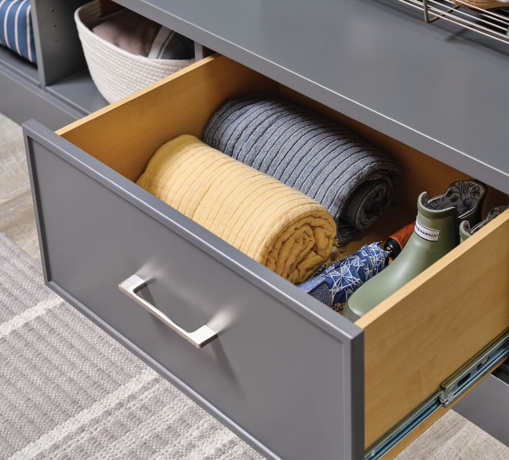 blanket and umbrella storage for shaker drawer from inspired closets