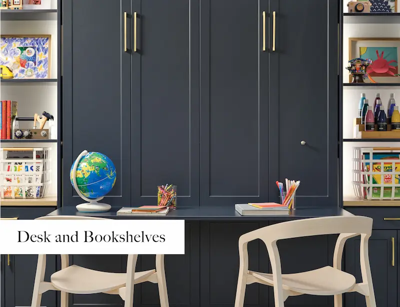 Navy Murphy bed with kids craft desk from Inspired Closets