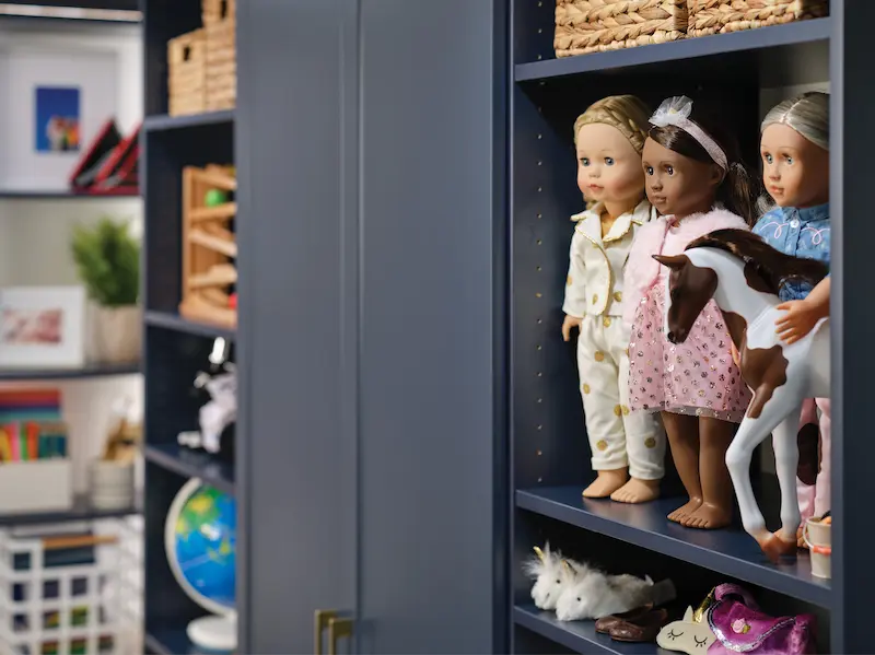 American Girl doll storage in toy room from Inspired Closets