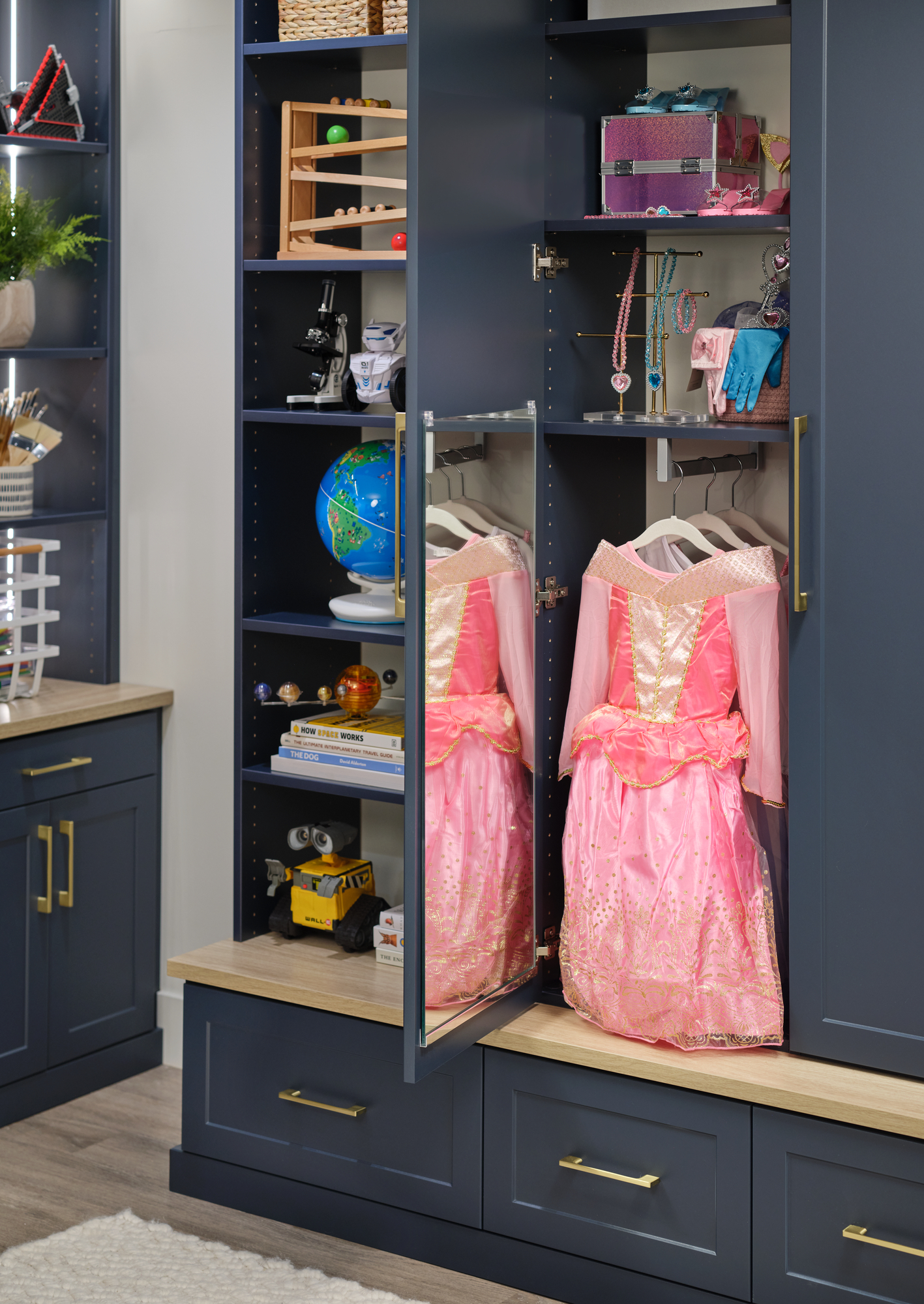Store little girs dress up cloths with custom storage