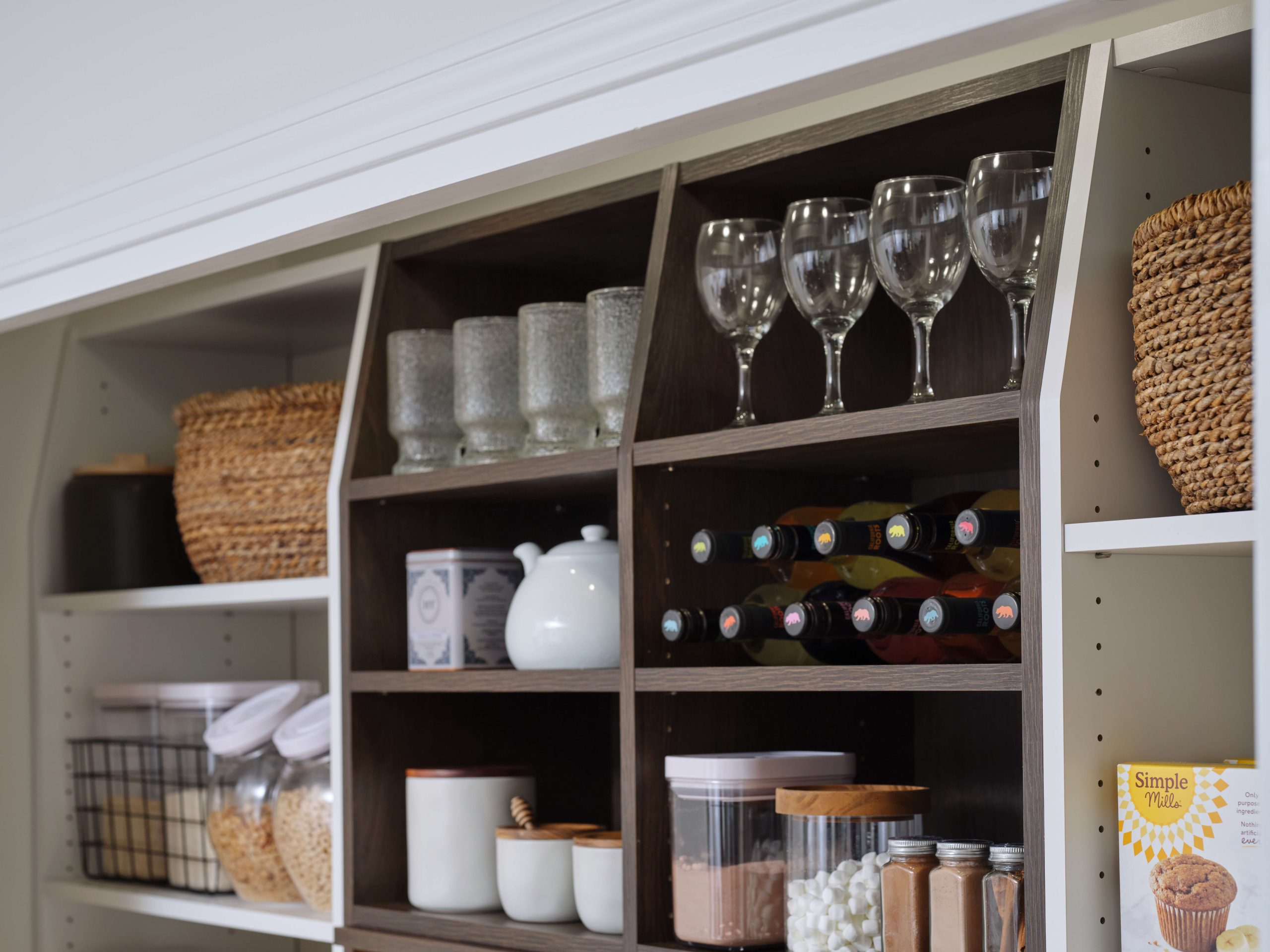 Seared Brown and White pantry storage from inspired Closets