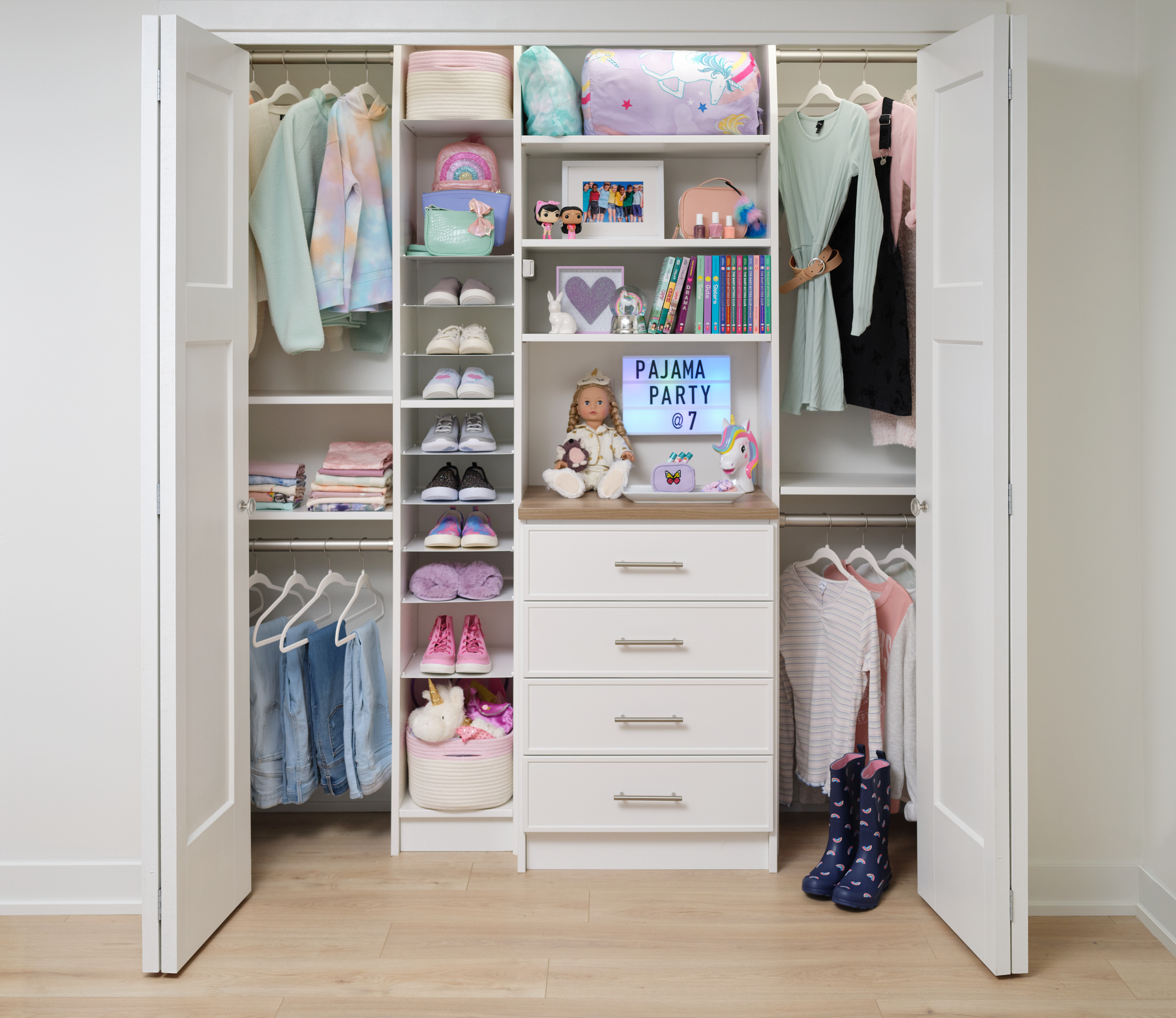 White Reach-In Closet, Custom Organizers