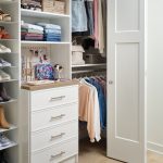Hutch and hanging closet organization for teen girl's reach-in closet