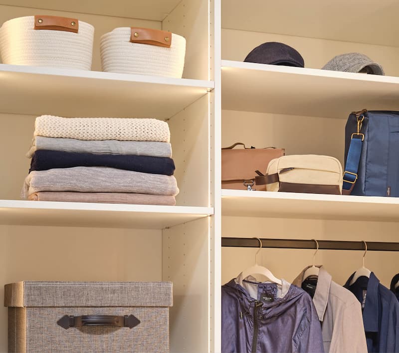 open shelving storage for men's hats and work bags from Inspired Closets