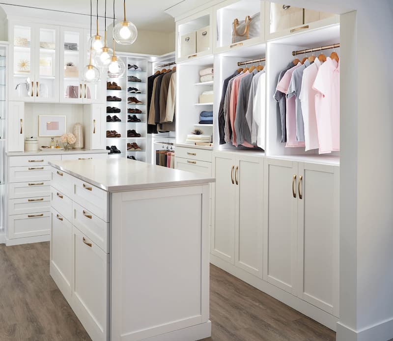While Walk-In Closet With Built In Lighting