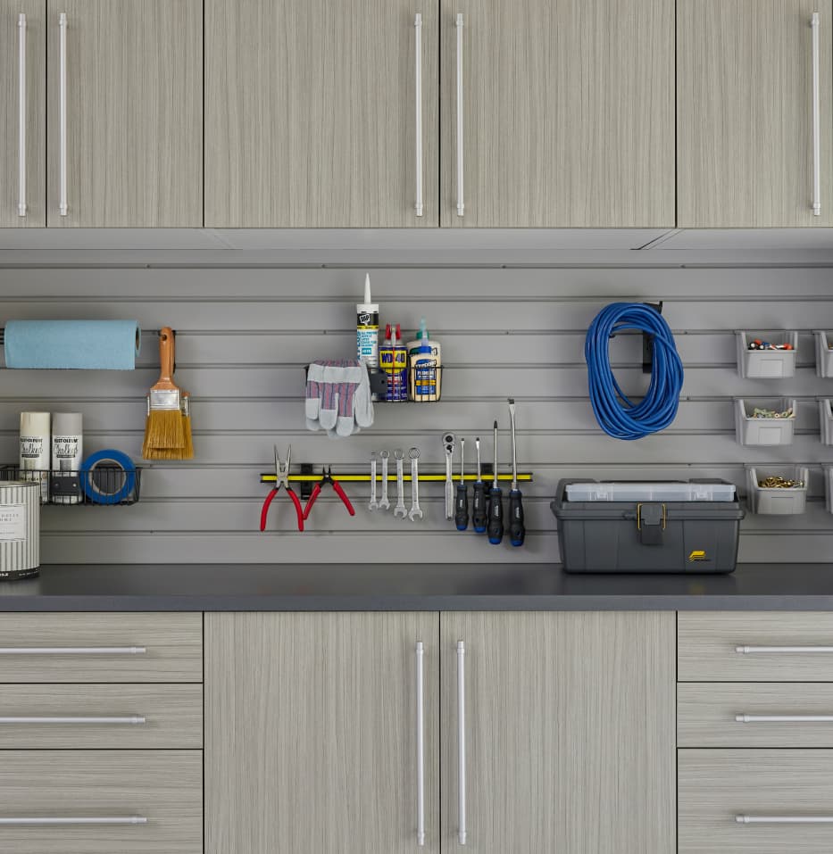 Garage Cabinets with a Built-in Workspace