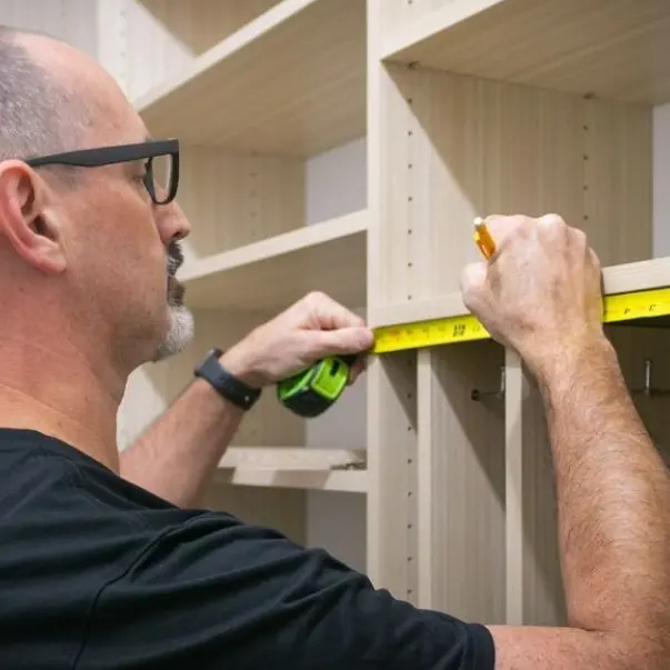 Person measuring closet