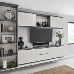 custom wall-mounted entertainment center organization solution with lots of storage space