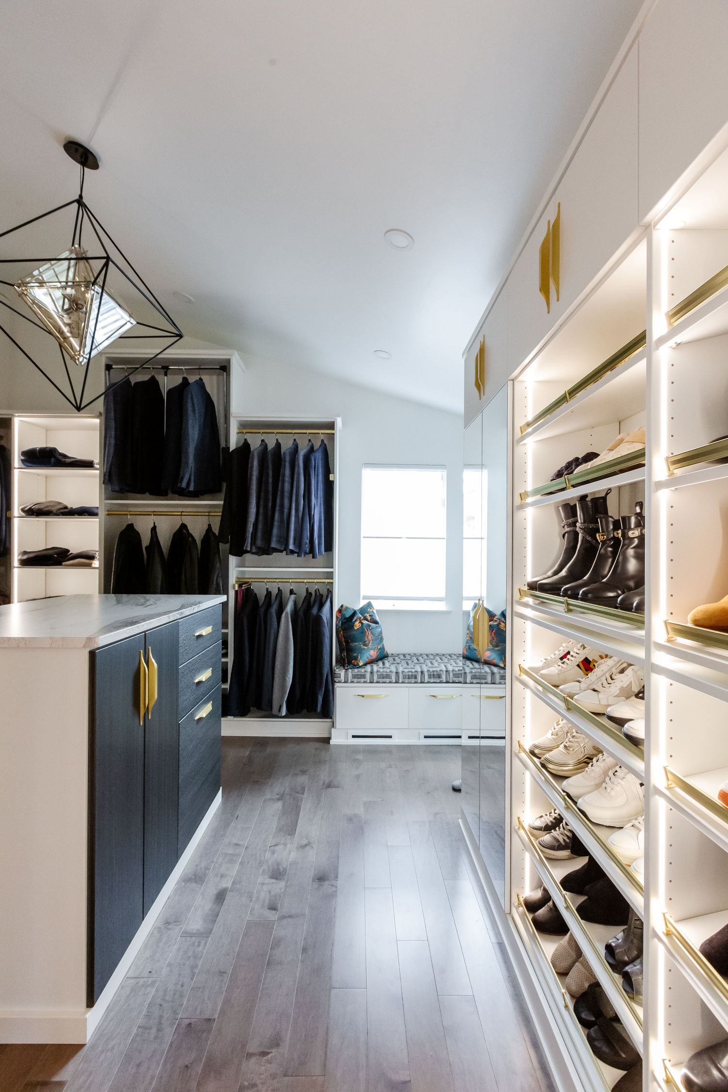 Slanted shoe organization in an Inspired Closets boutique closet.
