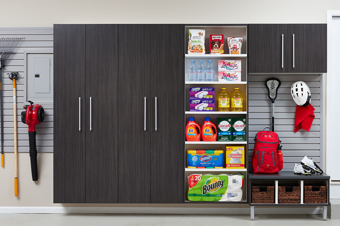 Custom Garage Cabinet with dark cabinets