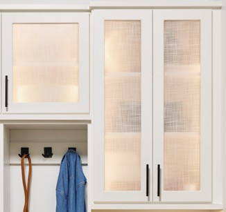 Entryway Glass Cabinet Doors Glass cabinet doors in a white entryway